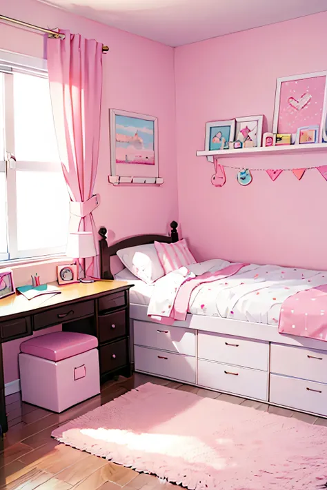 cute pink color pastel room, anime room