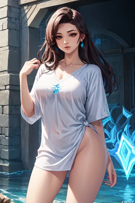 ((best quality)), ((masterpiece)), (detailed), uma mulher, kaisa league of legends, Oversized shirt cabelo longo, corpo perfeito,