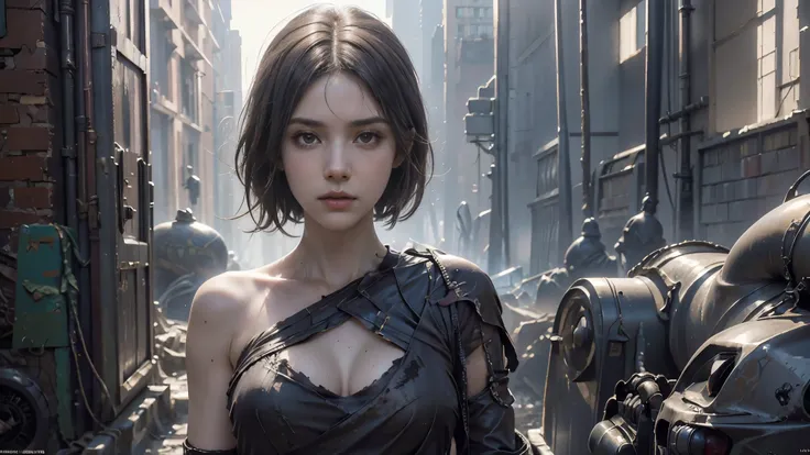 masterpiece, high resolution, 8,000,( Portrait Photos:1.5),(R original photo),Reality,Digital photography,Ruins of the Apocalypse , apocalyptic wasteland ,(desert ruins ),City ruins,Dirty Girl,sentry, post-apocalyptic scene ,( upper body photography :1.h...