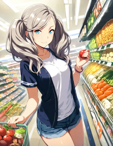 1girl, takamaki anne, umamusume, year 2016, supermarket, masterpiece, high score, great score, absurdres, 16k, super detail