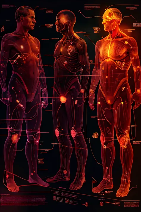 A circuit diagram of the human body. White background.