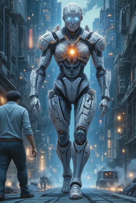 ( An almost human Android, details on each part of the body formed one of porcelain, walk calmly looking at the front angle 0º face drawn an almost perfect human, part of your body in sight , details on each component and part of your body effect on the he...