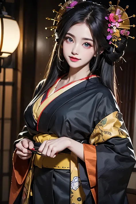 Woman with twin tails tied at both sides１people（wearing a gorgeous purple kimono）Beautiful, smooth, silky skin((big eyes、Big eyes))The most beautiful woman in the world with a very, very thin jaw is 20 years old((Gorgeous red belt、gorgeous hairpin)gorgeous...