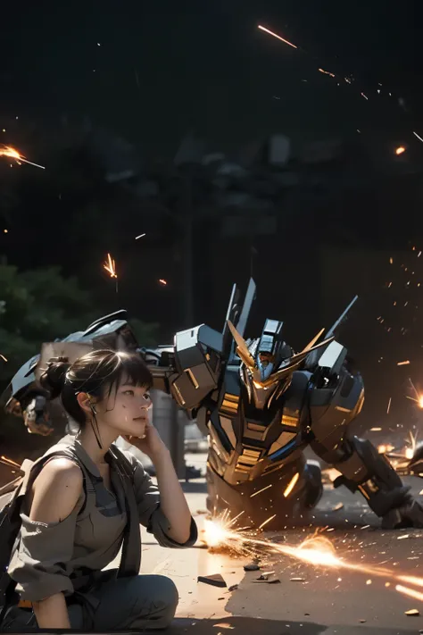 realistic、real、wilderness、giant robot lying on the ground、torso only、((Fault))、(( damaged ))、((sparks))、((Destruction))、((Destruction跡))、torso onlyクローズアップ