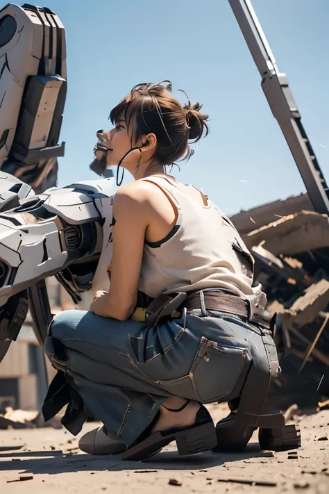 realistic、The torso of a giant robot lying on the ground、((Fault))、(( damaged ))、((sparks))、((Destruction))、((Destruction跡))、((Close up of only the torso part 2.0))