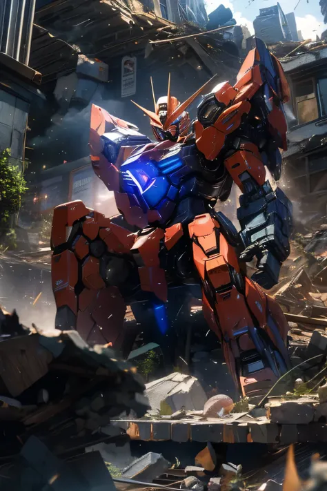 (Standing:1.5), light particles,
(from below), ((best quality)), ((masterpiece)), high resolution, sharp focus, (ultra detailed, highly detailed), (highly detailed CG unity 8k wallpaper),
(((vibrant colors))), {best illustration}, So_GunDam, looking ah...