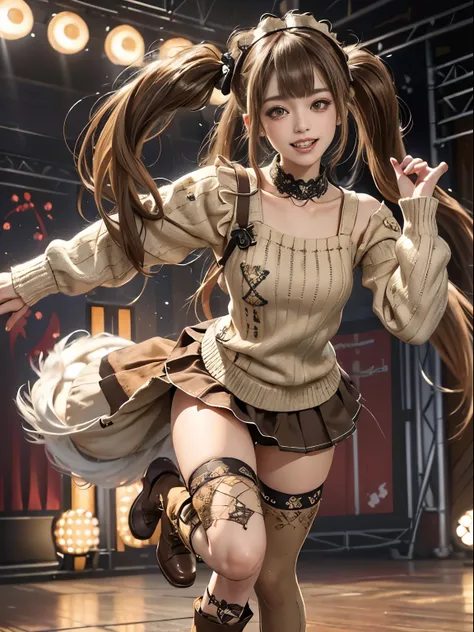 (full body view:1.idemap:1.0)、(teeth and laugh:1.3),(Shibuya Gal:1.2K Gal:1.5)、(Detailed maid cafe uniforms:1.5)、( punk rock visual:1.5)、( Tattered Brown and Cream Fluffy Sweater:1.5)、(Red and Brown Tattered Pleated Skirt :1.4)、(headband:1.3)、(beige and br...