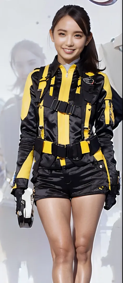 (   very real ), ( Highest Quality), ((round,     SMALL AND PRECISE FACE    )),black gloves,  clock , dark eyes,short shorts,black shorts, boots, gloves, ponytail,jacket,shorts, black hair ,Big Breasts, Big Breasts, Adult Female , Her breasts are so big an...