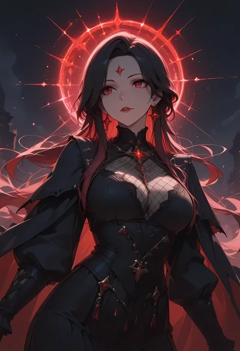 a picture of a young female vampire as she is looking into the infinite stars in the night sky the stars are reflected in her eyes, a beautiful mature female vampire, dynamic hair color, dynamic skin complexion, wearing dynamic dress, looking into the star...