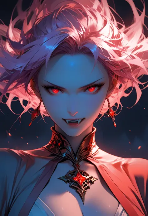 a portrait of a young female vampire gazing into the infinite stars in the night sky the stars are reflected in her eyes, a beautiful mature female vampire, dynamic hair color, dynamic skin complexion, wearing dynamic dress, looking into the stars, the sta...
