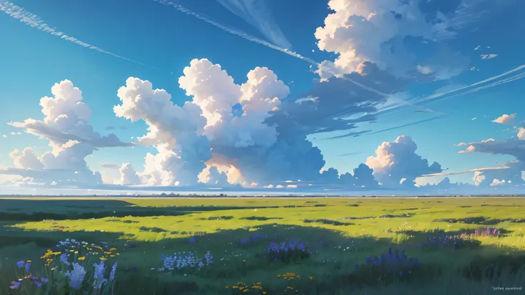 A vast prairie with blue skiesA vast prairie with blue skies