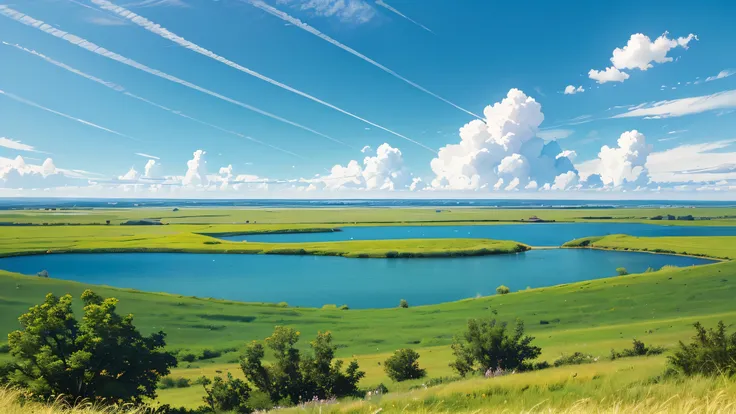 A vast prairie with blue skiesA vast prairie with blue skies