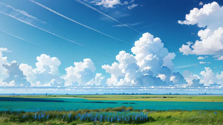 A vast prairie with blue skiesA vast prairie with blue skies