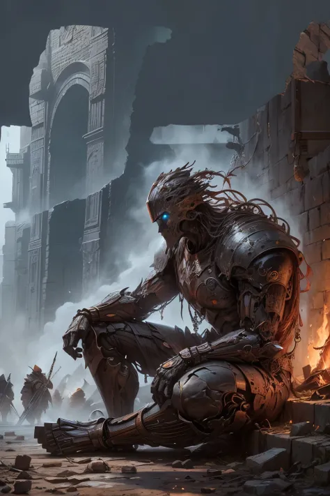 (Ultra-detailed face, Looking Away, Gothic Illustration, Dark Tone Colors. One thumb and four fingers.) , BREAK 
(Fantasy illustration of Eberron in the magical and mechanical world of Dungeons & Dragons. Warforged are small creatures the size of humans, m...
