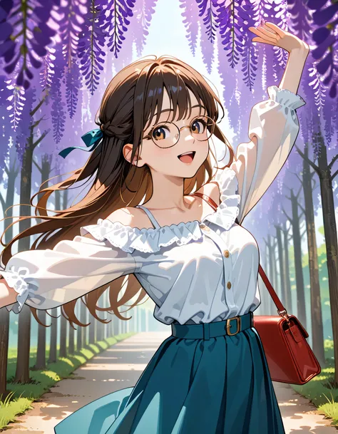 (score_9, score_8_up, score_7_up), source_Anime, absurd_res, white, blue, black, 1girls, solo, upper body:1.3, super fine illustration, an extremely delicate and beautiful, best quality, masterpiece, 8K, spring setting, thick eyebrows, half updo, Sagging e...
