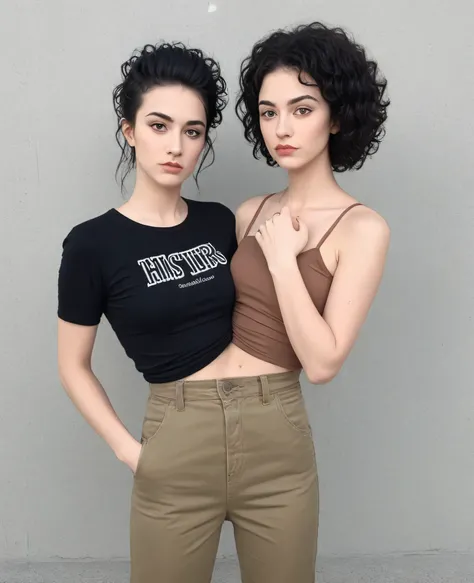  best resolution , 2 heads,  woman with two heads ,  connected , hipsters, curly hair, short hair, long hair,  one head nerdy, one head punk, waist,  , waist, outdoors
