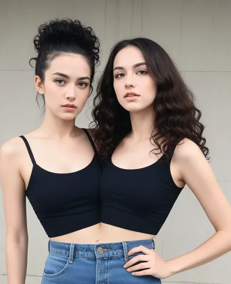  best resolution , 2 heads,  woman with two heads ,  connected , hipsters, curly hair, short hair, long hair,  one head nerdy, one head punk, waist,  , waist, outdoors