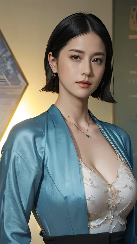 High resolution、masterpiece、Textured Skin、High image quality、超High resolution、Very detailed、woman、Large Breasts、Anatomically correct, short hair、Take a look, Alone, Futuristic Cyborg Suit、The background is a futuristic research facility、((((Look at,)))), R...