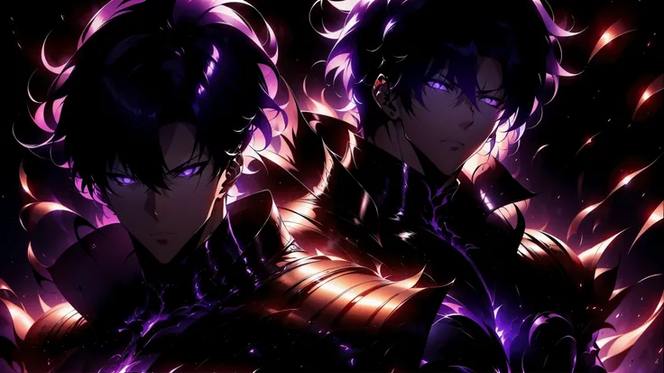 Super-detailed 8K masterpiece full-body portrait of a lone male assassin character inspired by Kaneki Ken in Tokyo Ghoul, laugh confidently, cruel, in the art style of Solo Leveling. short black hair, glowing purple eyes, pale skin , Cinema Light, Strong ...