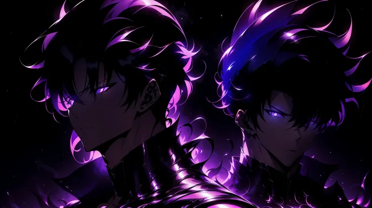 Super-detailed 8K masterpiece full-body portrait of a lone male assassin character inspired by Kaneki Ken in Tokyo Ghoul, laugh confidently, cruel, in the art style of Solo Leveling. short black hair, glowing purple eyes, pale skin , Cinema Light, Strong ...
