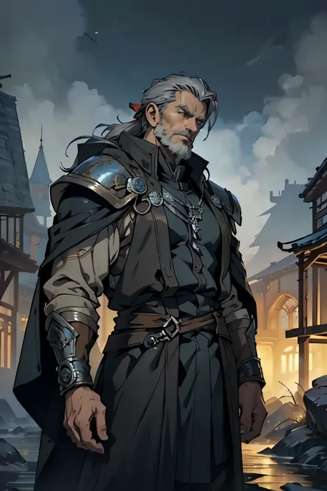 ((Best quality)), ((masterpiece)), ((realistic cartoon)), ((perfect character)):
In this stunning and highly detailed realistic cartoon, we present a male human. The man stands tall, an old-aged man, stoic face, and he's a Chapter serf from Warhammer 40K,...