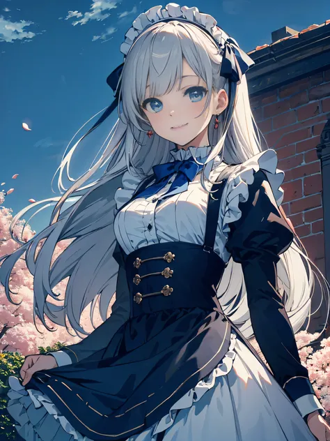 (score_9, score_8_up, score_7_up), source_Anime, absurd_res, white, blue, black, 1girl, solo, upper body, super fine illustration, an extremely delicate and beautiful, best quality, masterpiece, 8K, celebration setting, long silver hair:1.3, two side up:1....