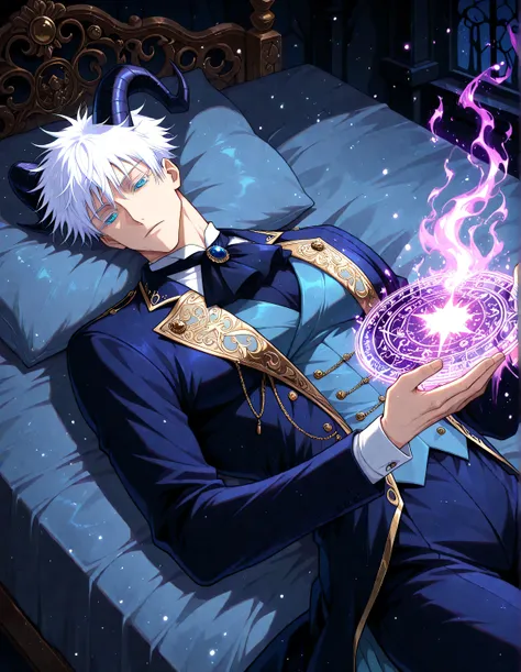 (masterpiece, best quality, highly detailed, mature) male, solo, 1man,adult, male focus, gojou satoru, jujutsu kaisen, blue eyes, white hair, short hair, sexy man, handsome face, colored eyelashes, handsome face, beautiful face, beautiful colors, medium s...