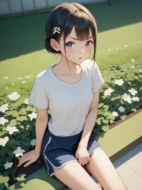 score_9, score_8_ up, score_7_ up, score_6_ up, score_5_ up, anime，nsfw， uncensored，girl，small breasts，Petite，skinny，Dairy Free，with bangs，elementary school student， young，anger，hair length is bob，photo shoot，garden，work， ugly lens clothes under a blue sky...