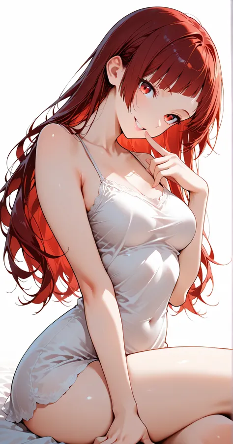 insanely detailed, Cute anime-style 1girl, Cell-shaded style, evil smile, looking at viewer, cowboy shot, side view, Backlight, (white background:1.3), (Sharp focus), (clear lines), (crisp outlines), (dynamic but clean line art), (accentuated contour lines...