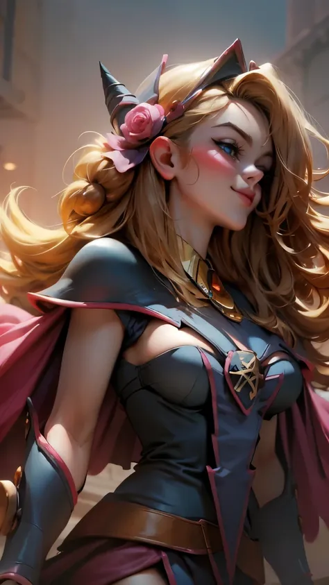 Beautiful face of the dark wizard Gils. Blue eyes. brio in the eyes. Large and thick false eyelashes, pink lips. blush on the cheeks, profile pose. Looking at one end. Gold earrings. gold necklace. thin neck. Long golden hair. big cleavage. big breasts. in...