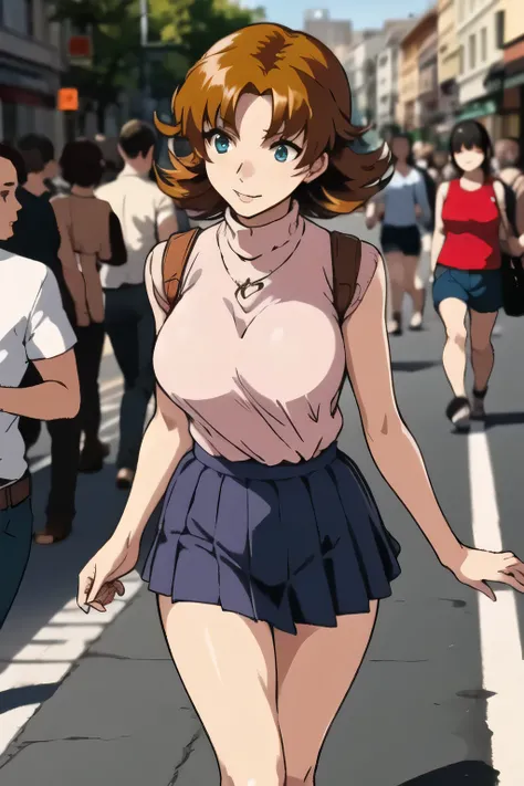 {{x}},draw her expression more delicately,walking alone, city tour ,,(((She's dressed in a casual tourist style))), I have a SLR camera ,(Let's draw a more delicate look),(sleeveless wool sweater),( Pleated Legs,white panties),(That work is enough f...