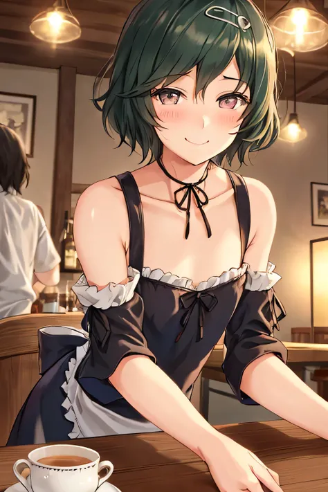 otoko_no_ko, crossdressing male maid, feminine male with masculine features, flat chest, delicate but sharp facial features, angular jawline, slender but defined shoulders, frilly maid uniforms with intricate lace details, gothic-ta style, soft warm lighti...