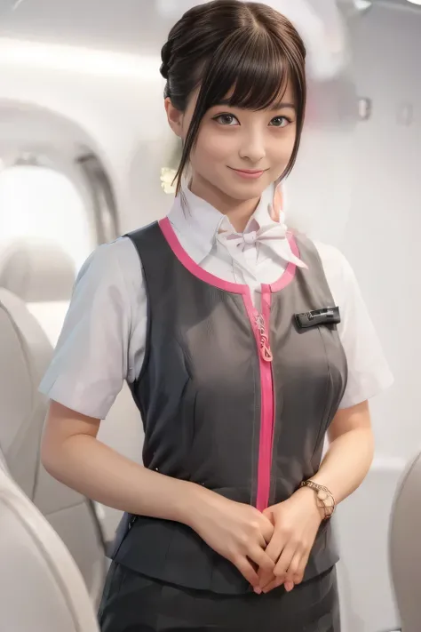 (masterpiece:1.2, Highest Quality:1.2), 32kHDR, high resolution, (alone、one girl)、( station platform、Professional Writing)、Empty station platform background 、( the realistic style of the JR Gran Class crew uniform)、Short sleeve blouse、scarf wrapped around ...