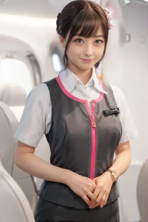 (masterpiece:1.2, Highest Quality:1.2), 32kHDR, high resolution, (alone、one girl)、( station platform、Professional Writing)、Empty station platform background 、( the realistic style of the JR Gran Class crew uniform)、Short sleeve blouse、scarf wrapped around ...