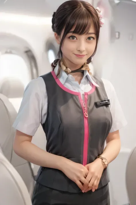 (masterpiece:1.2, Highest Quality:1.2), 32kHDR, high resolution, (alone、one girl)、( station platform、Professional Writing)、Empty station platform background 、( the realistic style of the JR Gran Class crew uniform)、Short sleeve blouse、scarf wrapped around ...