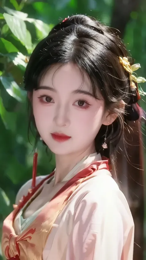 1 beautiful girl,best quality,(painting:1.5),Chest,torii,,depth of field, detailed face ,facial focus,ribbon_trim,(watching the audience:1.25),Smile,Thick lips,Real People,