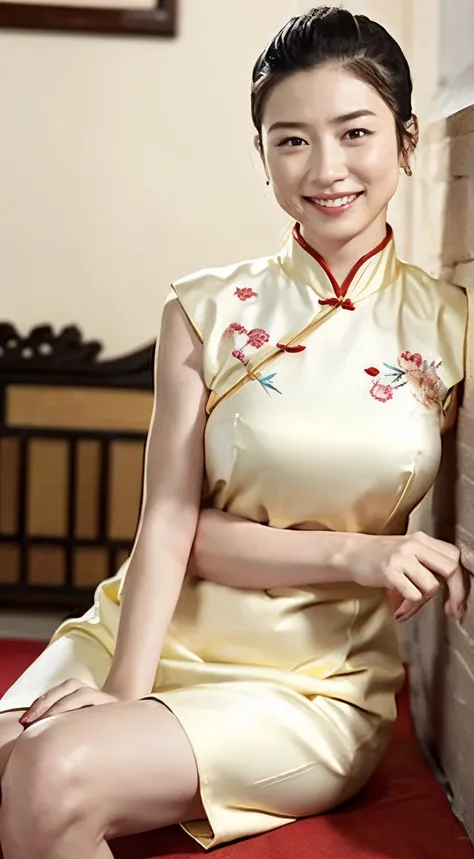 /*High-quality writing*/
top quality, , masterpiece, Pretty and Delicate Fingers , very detailed lips, detailed eyes, realistic pupils,
in their 40s,
/*People and expressions */ colorful patterned China dress ))), (( traditional Chinese dress)), chipao d...