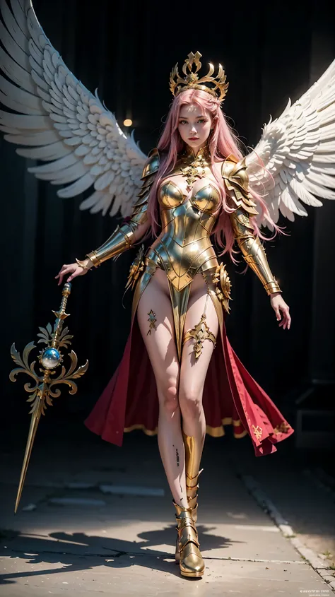 a close-up of a woman with a skull on her shoulder, Anjo majestoso de full body, angel knight girl,  angel in silver armor , tall female angel, beautiful angel girl ciborgue,  gorgeous cleric ,  female artsword by Cushart Krenz , Serafim,  Shadowverse char...