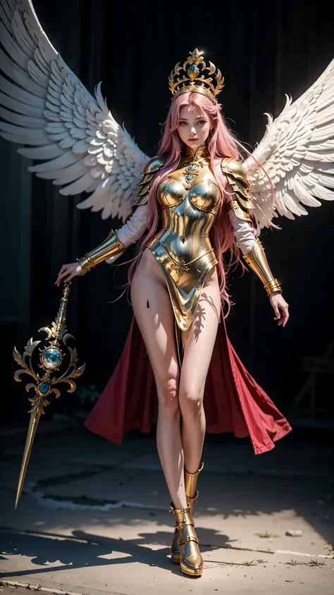 a close-up of a woman with a skull on her shoulder, Anjo majestoso de full body, angel knight girl,  angel in silver armor , tall female angel, beautiful angel girl ciborgue,  gorgeous cleric ,  female artsword by Cushart Krenz , Serafim,  Shadowverse char...