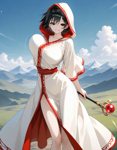 score_9, longlegs_v0.22_pony, BREAK, solo, 1 skinny girl standing, large black eyes, black short hair, BREAK, large breasts, (too short torso), (too short waist), too narrow waist, skinny legs, BREAK, smile for viewer, arched back, arms behind back, bounci...