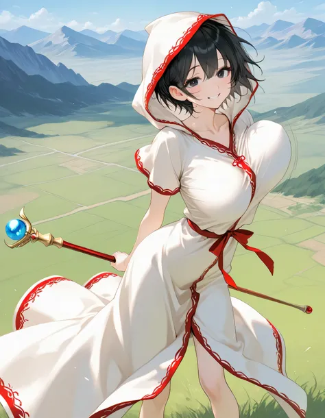 score_9, longlegs_v0.22_pony, BREAK, solo, 1 skinny girl standing, baby face, black eyes, black short hair, BREAK, bursting large breasts, (too short torso), (too short waist), too narrow waist, skinny legs, BREAK, smile for viewer, arched back, arms behin...