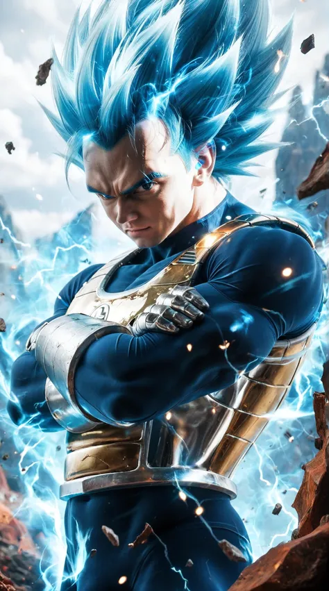 score_9, score_8_up, score_7_up, source_anime, detailed, wallpaper, beautiful details, vegeta, dragon ball, 1boy, male focus, young, focus face, ultra-realistic, cinematic style, hyper-detailed, dramatic lighting, male warrior standing with arms crossed, i...