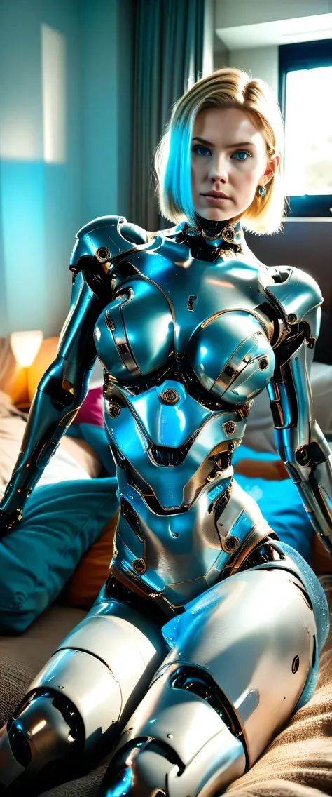 busty sex android in bed room, ((anal_penetration)),(rating_explicit),detailed cyborg female android, realistic detailed face of 18yo girl, expressive android expression, pristine blue android body, erotic android posture, high quality, hyper realistic, 16...