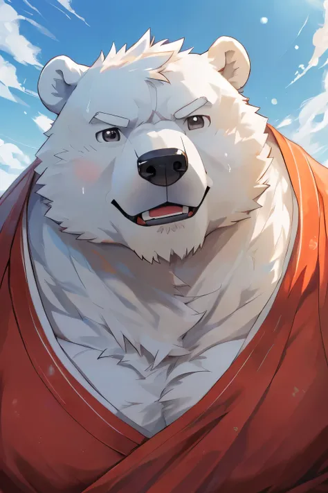 male,40 years old, ((Round Face, Full face ,black eyes, )), ((Endocrine, handsome,Hot Blood)), (), ((Domestic polar bears,polar bear,) furry fur, furry), Outside, (high quality, high resolution, masterpiece), ( dynamic lighting, bright colors), (), Full...