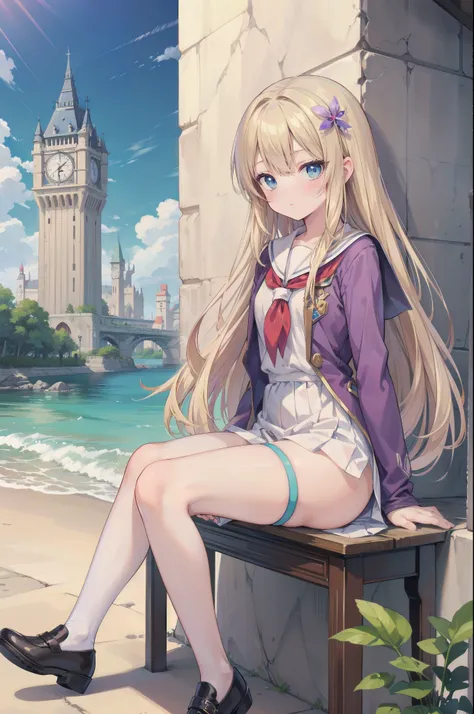  Gently stare,  by krenz Cassiato , Asuka, is sitting, Asuka, anime styleイラスト, official art, high quality anime-style art, high resolution, anime style, (summer school uniform:1.2), (face close-up:1.1), (NSFW:1.1), ( blond and blue eyed), head accessory, (...