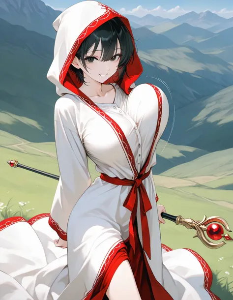 score_9, longlegs_v0.22_pony, BREAK, solo, 1 skinny girl standing, baby face, black eyes, black short hair, BREAK, (bursting large breasts), (too short torso), (too short waist), too narrow waist, skinny legs, BREAK, smile for viewer, arched back, arms beh...
