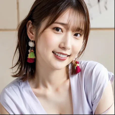 viewers,   ( Laura ：Uchida Mari ) ( Laura ：Uchida Mari の顔)（ Laura ：超リアルなUchida Mari ）（1 person，solo）（1 personの写真）（High Ponytail）（smile）（ Laura ：Uchida Mari の顔写真）（earrings)（colorful kimono 1:5）（）（voice actor：Uchida Mari ）（Big Beautiful Breasts 1:2）（）（）（）（）