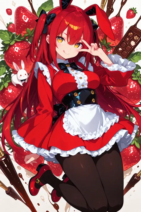 masterpiece, best quality, amazing quality, very aesthetic, full body, 1 woman, golden eyes , very long hair , long sidelocks, red hair , half upon, medium breasts , petite , very cute , beautiful ,Straight hair, cool, handsome, hair between eyes, confiden...