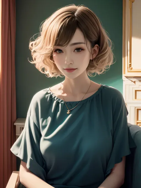 381 (20 year old woman),(short hair crossing the camera),(gentle smile),(high quality photos),( cinematic pictures playing on the lawn ),(colorful),(luxurious room),((contrast between light and shade))