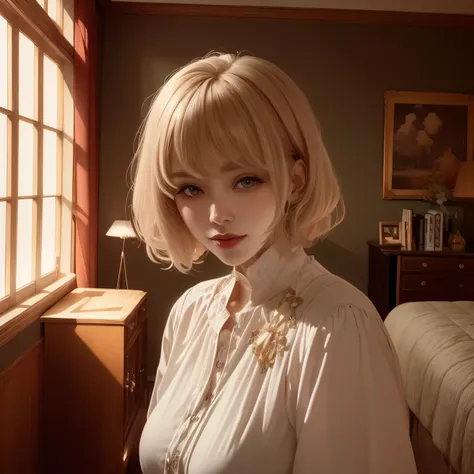 381 (20 year old woman),(short hair crossing the camera),(gentle smile),(high quality photos),( cinematic pictures playing on the lawn ),(colorful),(luxurious room),((contrast between light and shade))